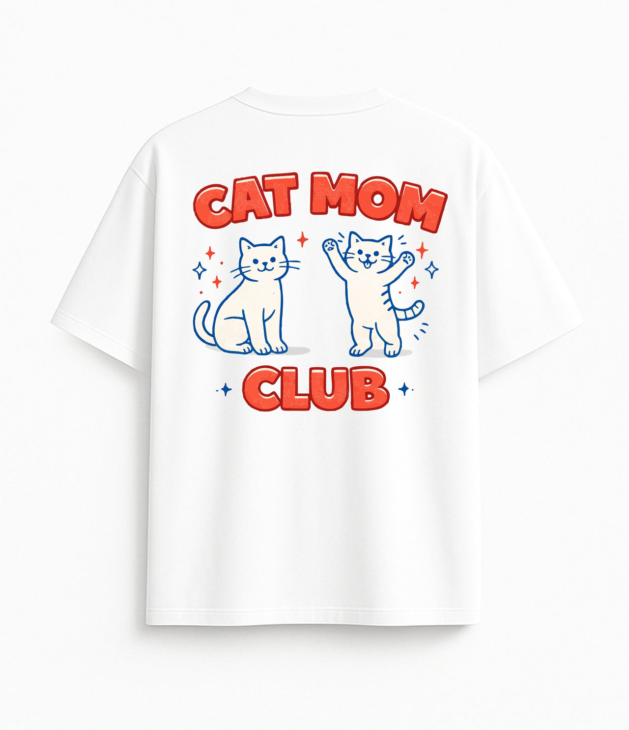Oversized white T-shirt "Cat mom club"