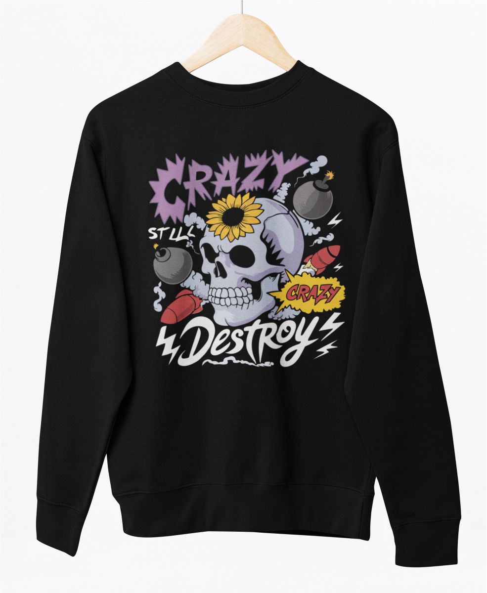 Must UNISEX dressipluus ilma kapuutsita "Crazy destroy"