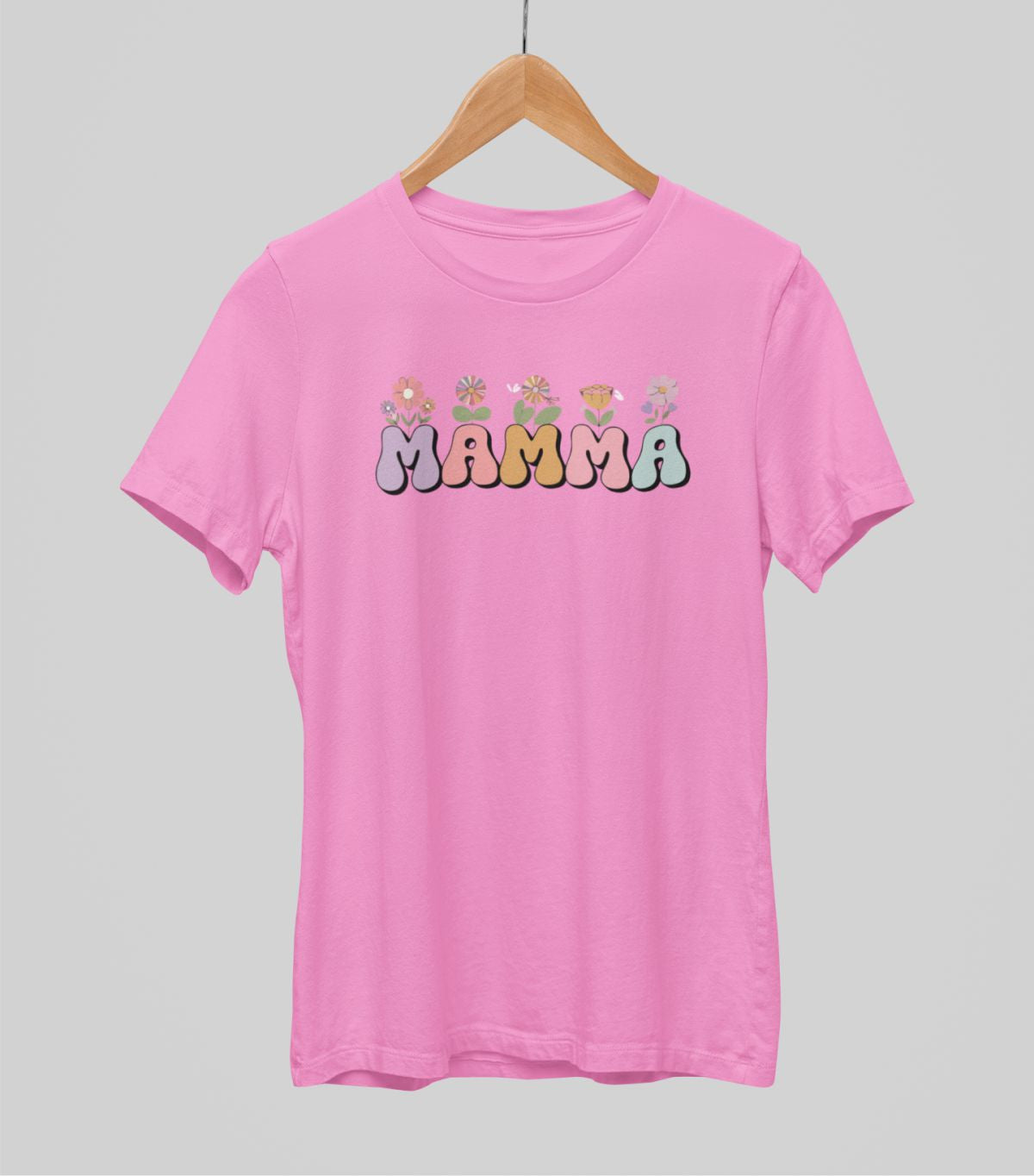 Rozā UNISEX krekli "Mamma ar puķēm"