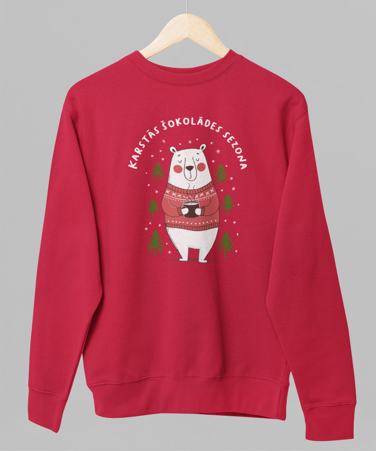 Sarkans UNISEX džemperis bez kapuces "Karstās šokolādes sezona"