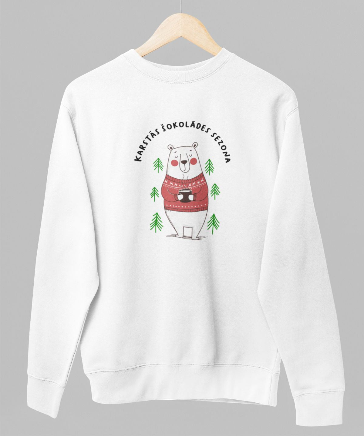 Balts UNISEX džemperis bez kapuces "Karstās šokolādes sezona"