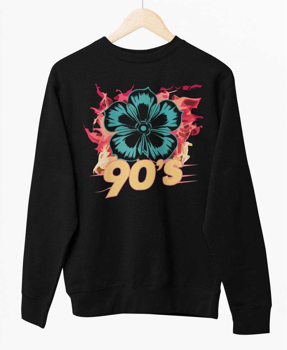 Must UNISEX dressipluus ilma kapuutsita "90's flower"