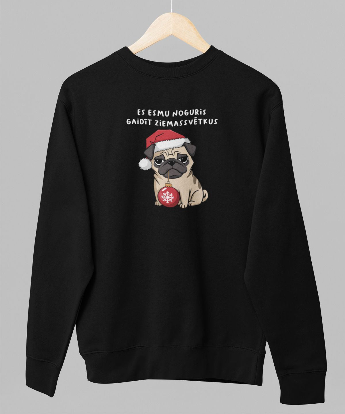 Melns UNISEX džemperis bez kapuces "Es esmu noguris gaidīt Ziemassvētkus"