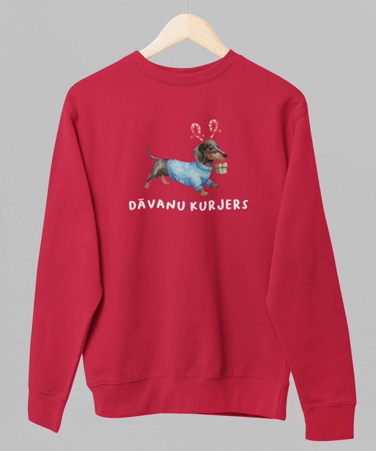 Sarkans UNISEX džemperis bez kapuces "Dāvanu kurjers"