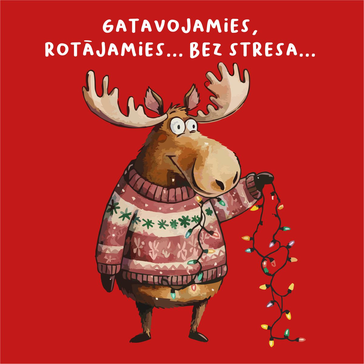 Sarkans UNISEX džemperis bez kapuces "Gatavojamies, rotājamies... Bez stresa..."