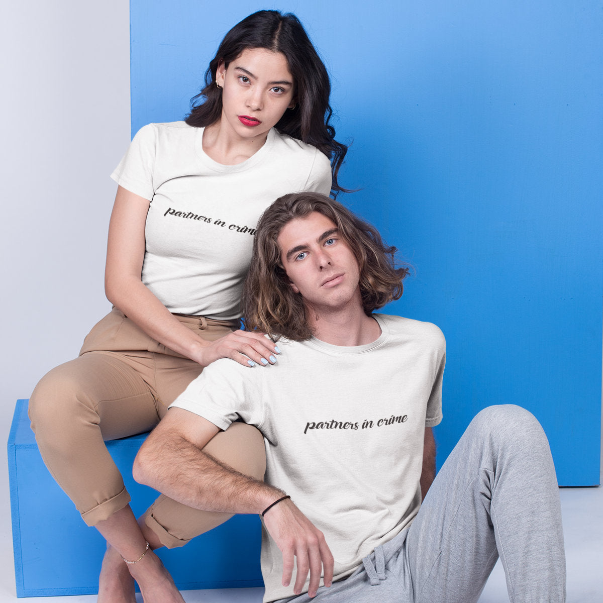 Valged unisex T-särgid paaridele „Partners in Crime“