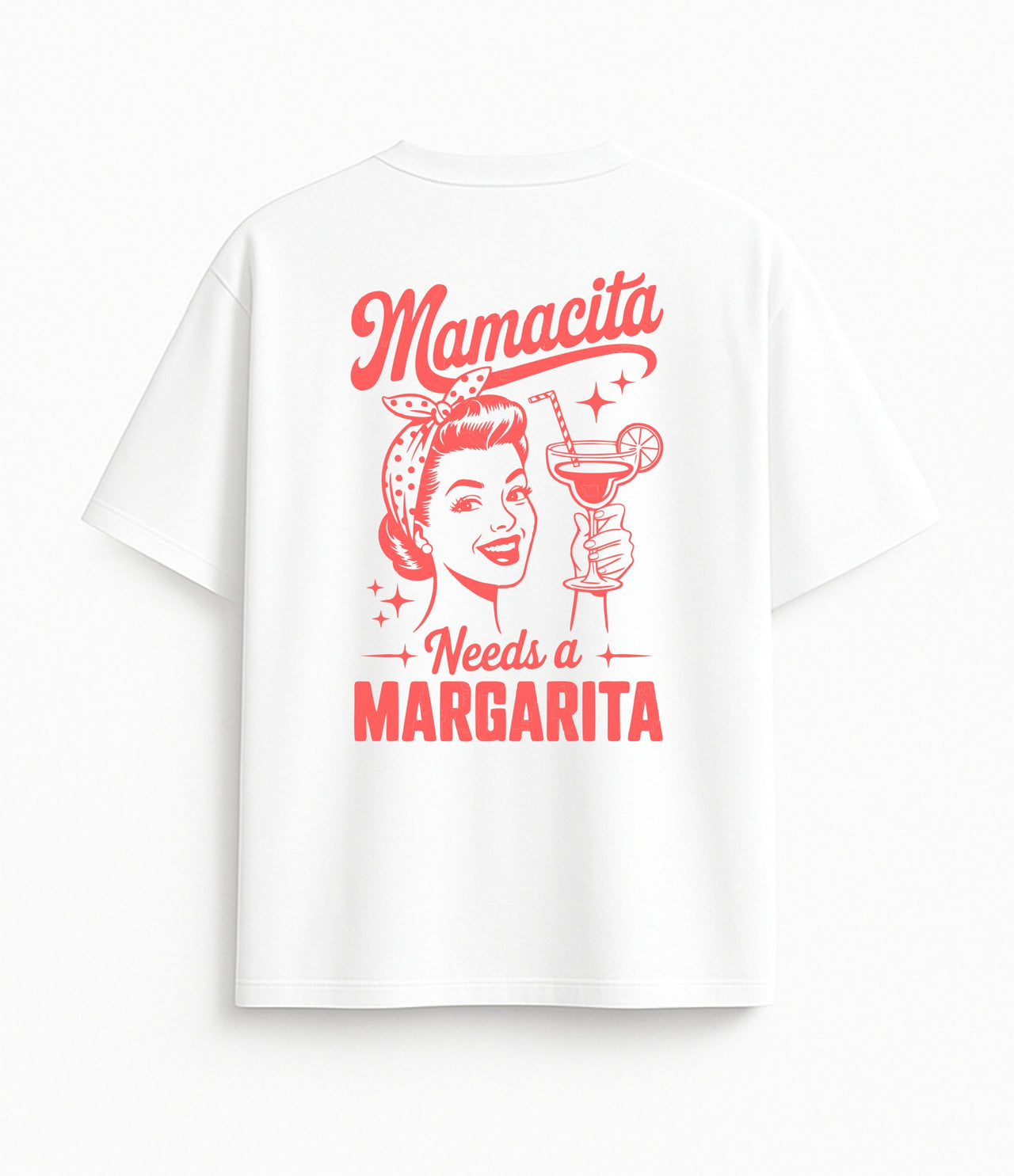 BALTI UNISEX OVERSIZE MARŠKINĖLIAI "MAMA NEEDS A MARGARITA"