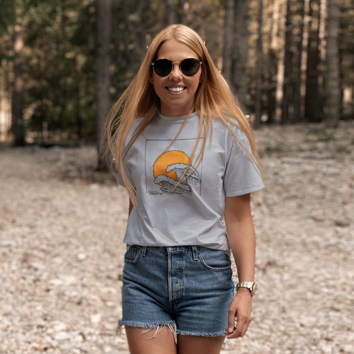 Grau meliertes T-Shirt „Wellen“