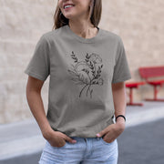 Grau meliertes T-Shirt Drei Blumen