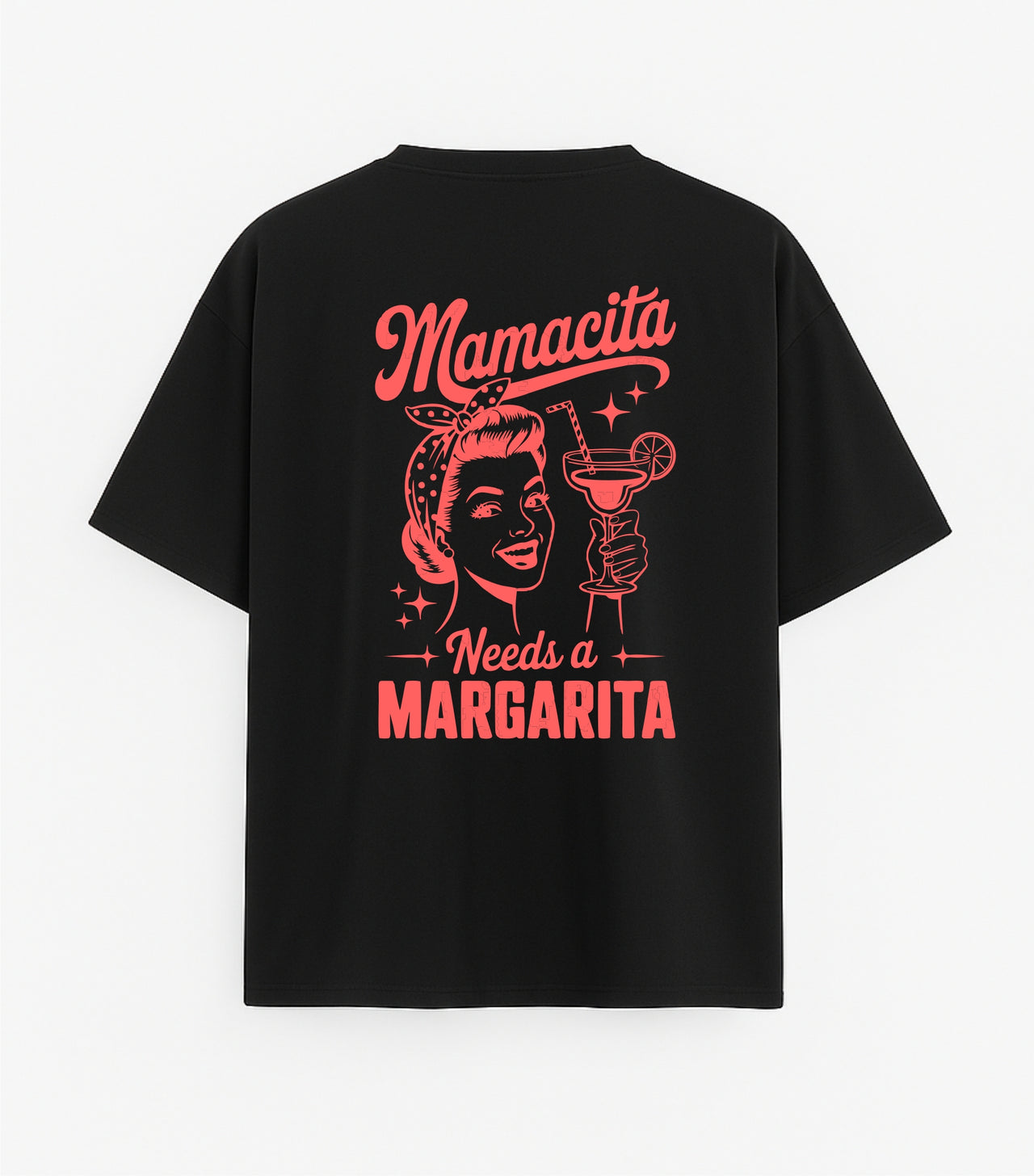 JUODI UNISEX OVERSIZE MARŠKINĖLIAI "MAMA NEEDS A MARGARITA"