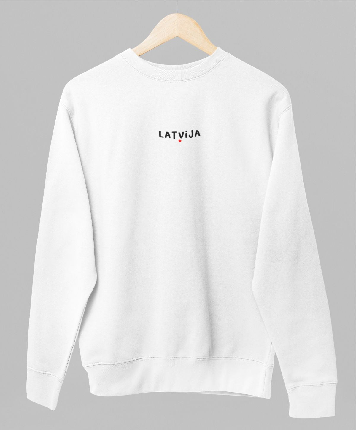 Balts UNISEX džemperis bez kapuces "Latvija"