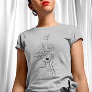 Grau meliertes T-Shirt Mädchen mit Blumen