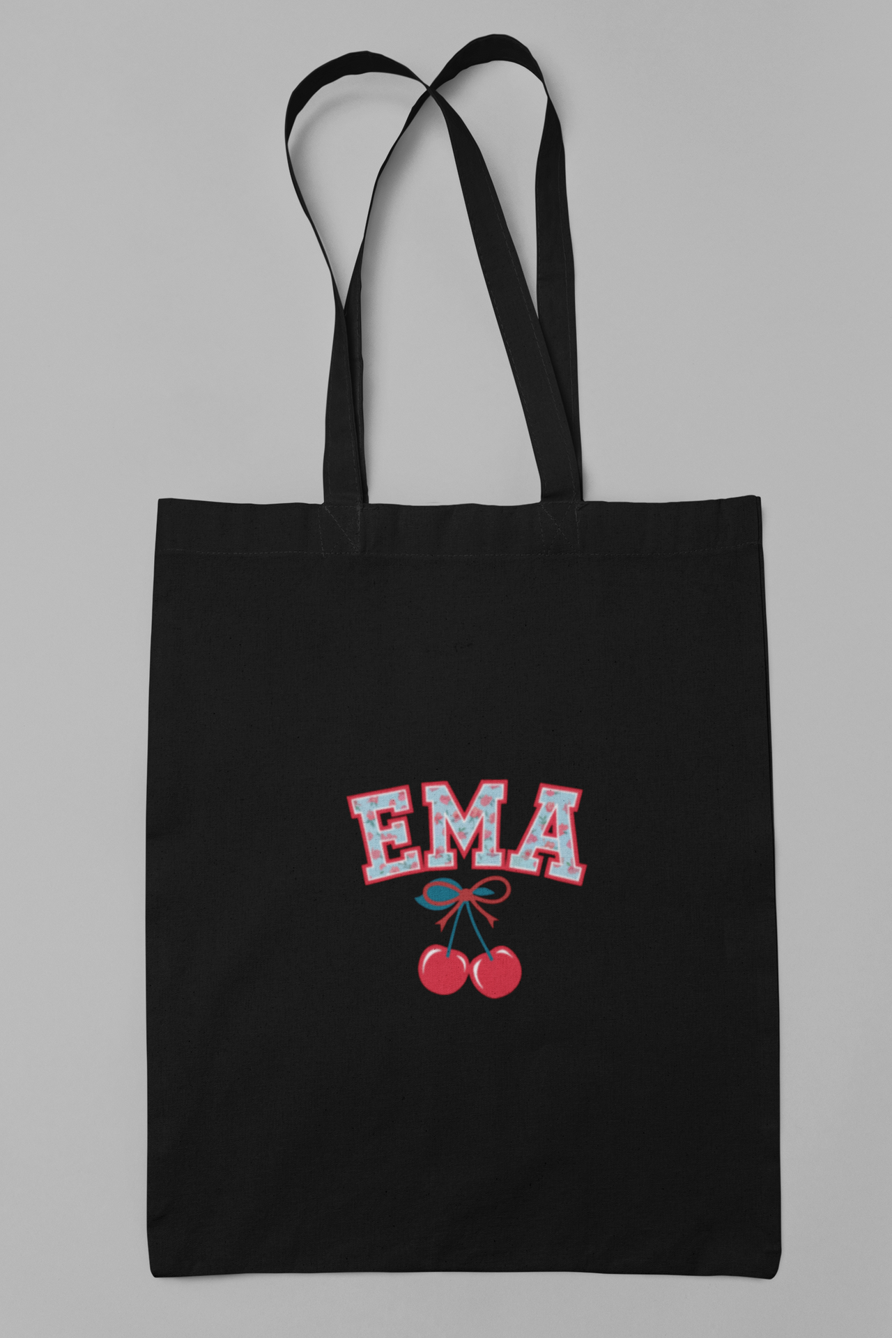 Musta värvi puuvillane ostukott "Ema kirssidega"