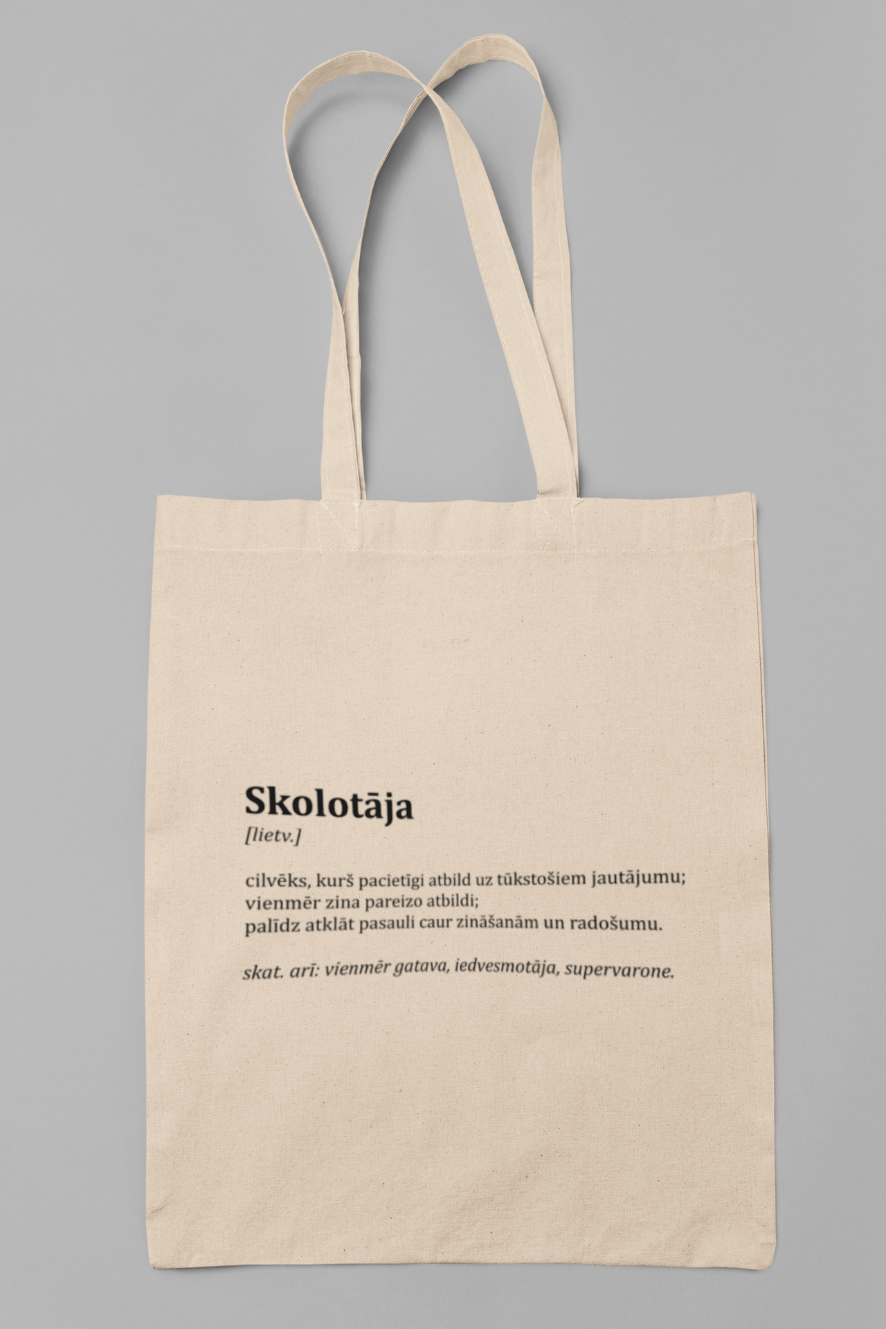 Auduma iepirkumu maisiņš ar vienkāršu dibenu "Skolotājas apraksts"