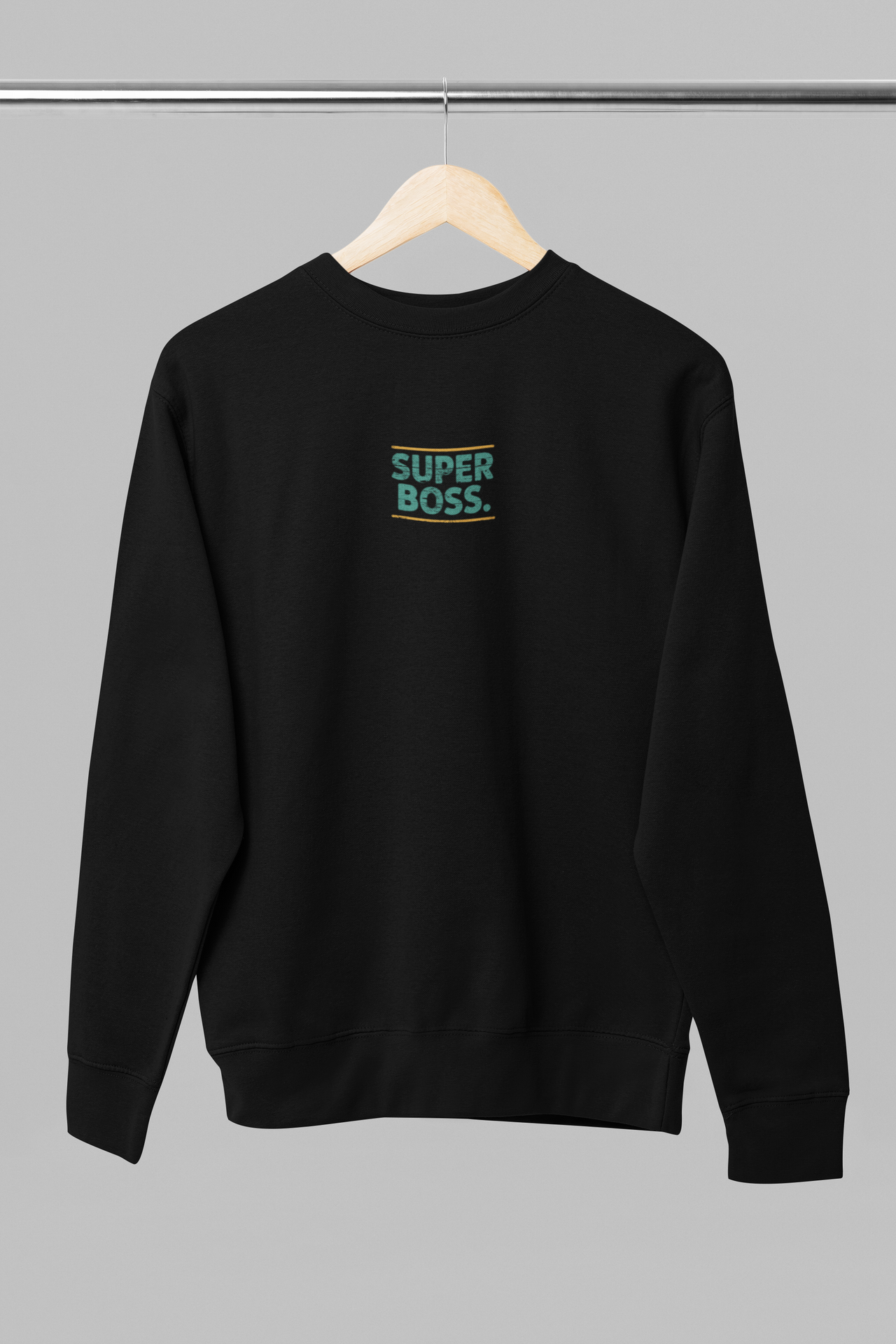 Musta unisex collegepaita "Super Boss"
