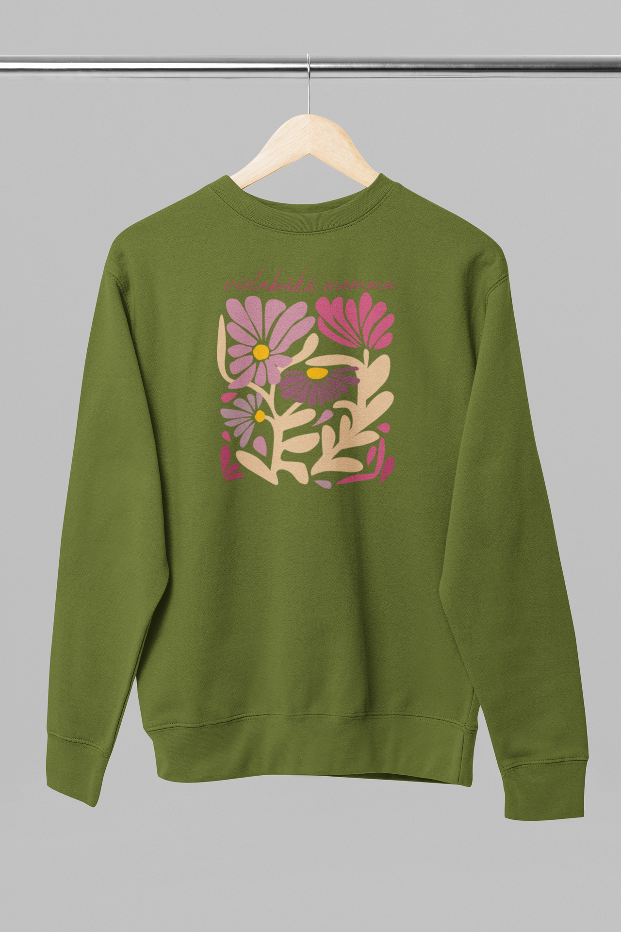 Armijas zaļš UNISEX džemperis bez kapuces "Vislabākā mamma"