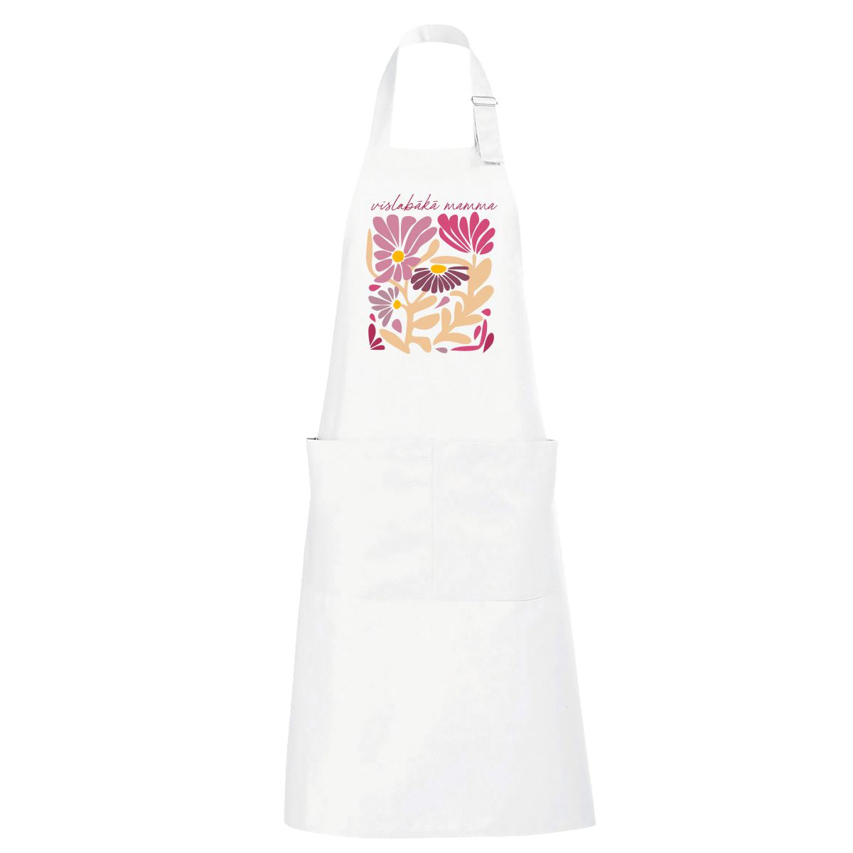 Balts garš priekšauts Mammas puķu dārzs