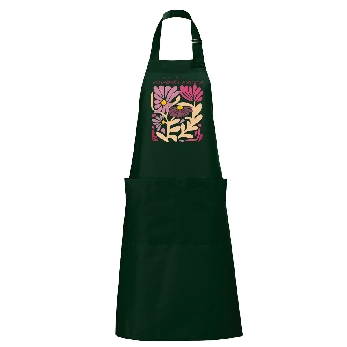 Tumši zaļš garš priekšauts Mammas puķu dārzs