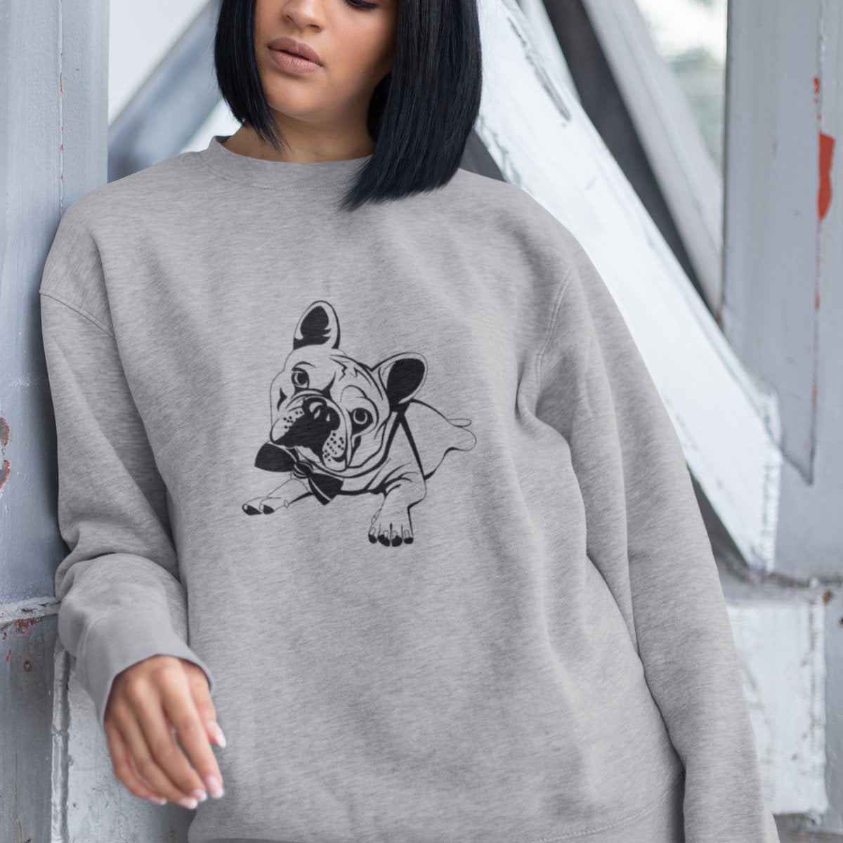 Melange grey Sweatshirt French bulldog